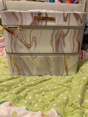 Vince Camuto Gold-Accent Marble Print Cosmetic Case